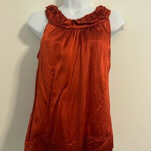 BCBG MAXAZRIA Silk top/shirt RUST SCOOP NECK SLEEVELESS W/RUFFLE COLLAR SIZE S